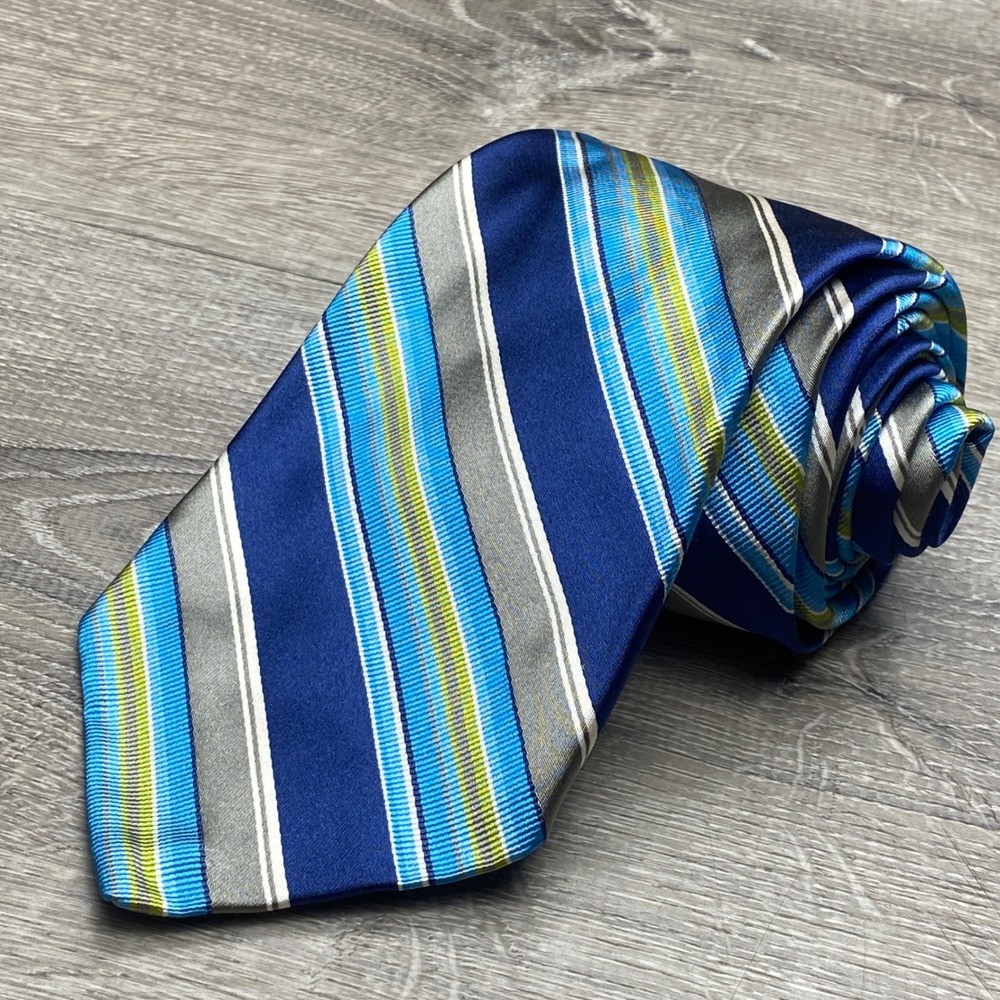 Robert Talbott Best of Class Mens Silk Tie Blue Silver Striped Handsewn USA